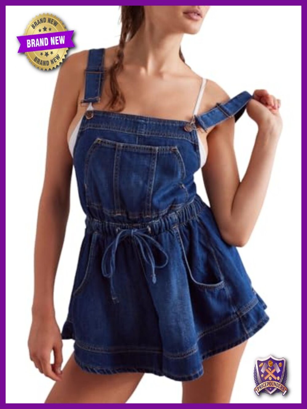 D-Sun Women's Denim Romper Shorts Cotton Polyester Sleeveless Adjustable Straps
